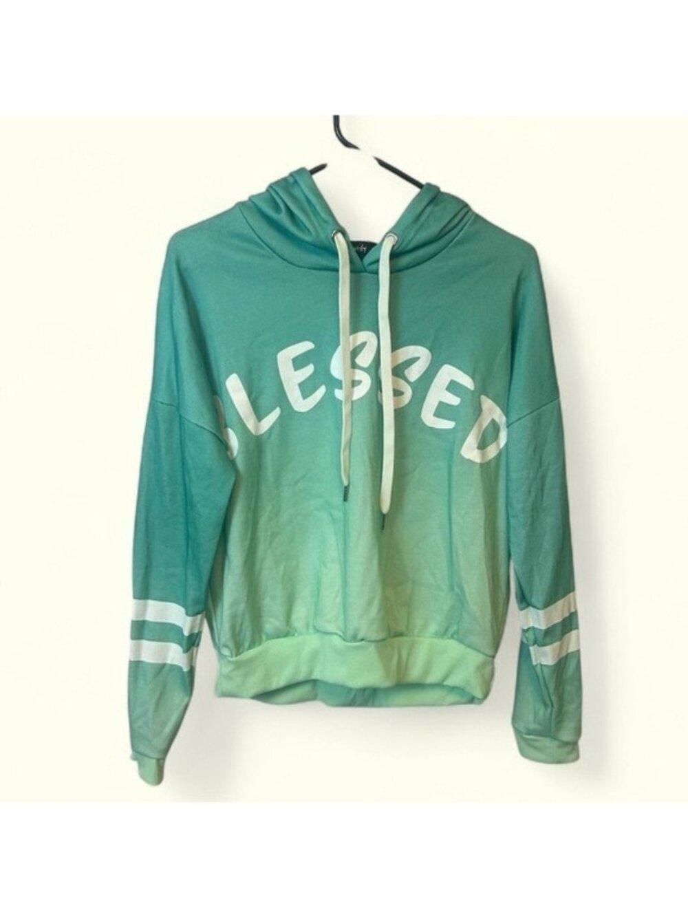 Justify New blue green ombree ladies hoodie Blessed size medium faith cozy